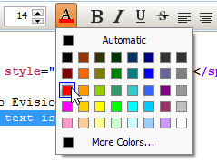 Font color picker. Red is selected.